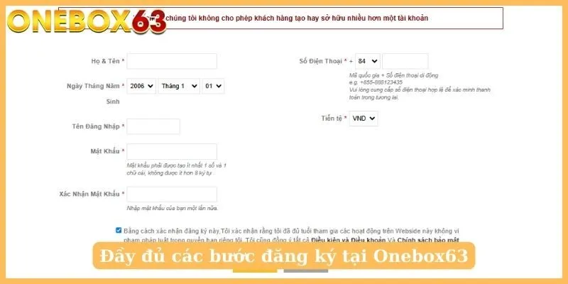 Đầy đủ các bước đăng ký tại Onebox63