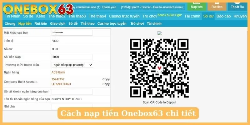 Cách nạp tiền Onebox63 chi tiết